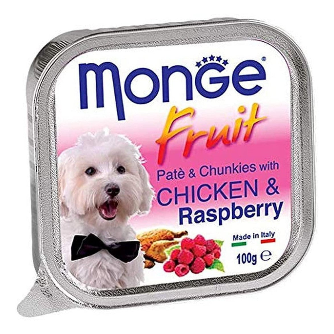 Monge Fruit Pollo e Lamponi 100gr Alimento umido per Cani Monge Fruit Pollo e Lamponi 100gr Alimento umido per Cani